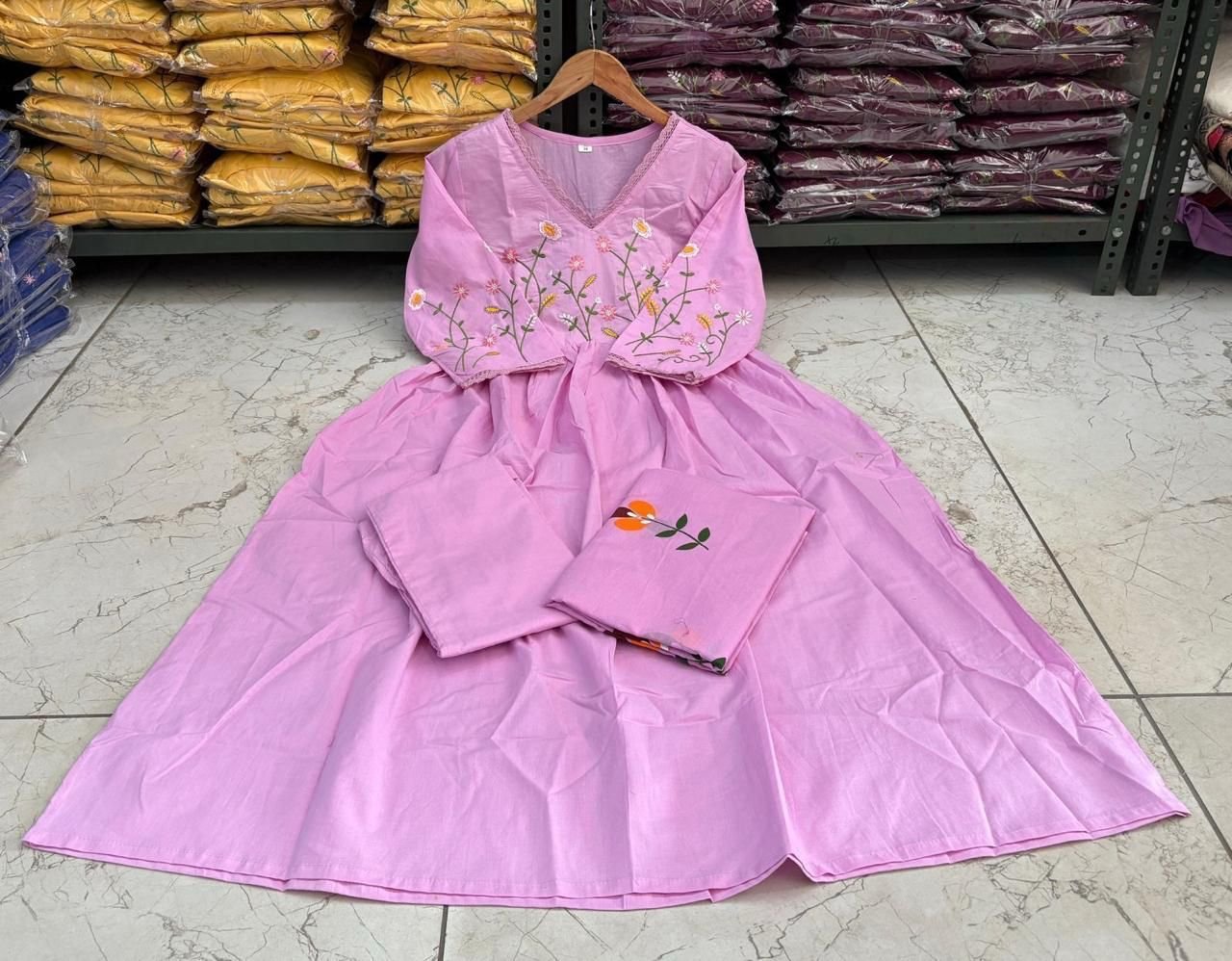 Cotton Embroidered Kurta Set with Malmal Dupatta